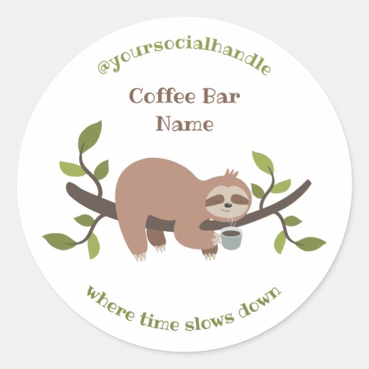 Custom Sloth Coffee Bar Sticker (Voorkant)