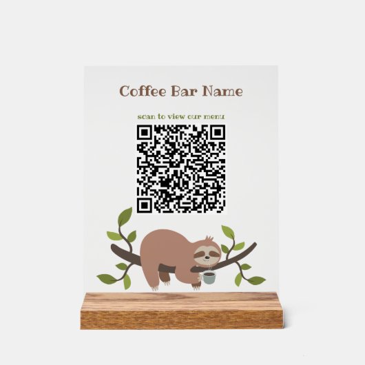 Custom Sloth QR Code Pedestal Sign Acryl Bord (Voorkant)