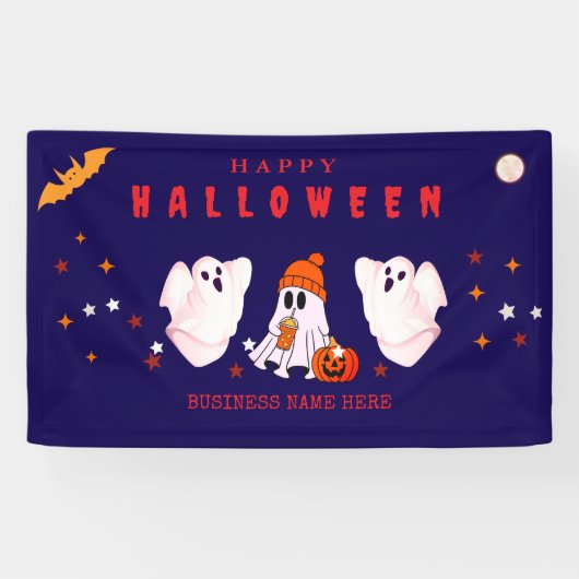 Custom Small Business Logo Halloween Party Spandoek (Horizontaal)