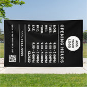 Custom Small Business Opening Hours logo & qr code Spandoek (Buitenkant)
