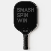 Custom Smash, Spin, Win zwart monogram Pickleball Paddle (Voorkant)