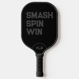 Custom Smash, Spin, Win zwart monogram Pickleball Paddle