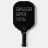 Custom Smash, Spin, Win zwart monogram Pickleball Paddle (Achterkant)