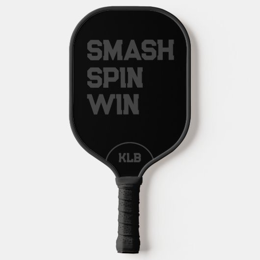 Custom Smash, Spin, Win zwart monogram Pickleball Paddle (Achterkant)