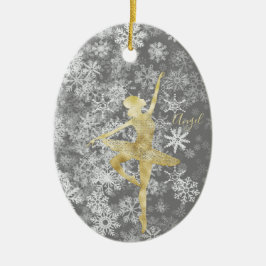 Custom Sneeuwvlokken Gouden Folie Grijs Ballerina  Keramisch Ornament