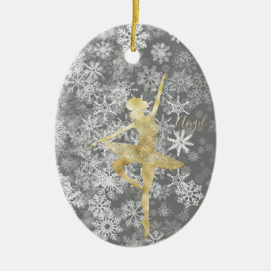 Custom Sneeuwvlokken Gouden Folie Grijs Ballerina  Keramisch Ornament (Voorkant)