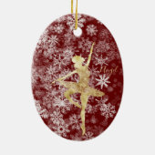 Custom Sneeuwvlokken Gouden Folie Rood Ballerina D Keramisch Ornament (Achterkant)