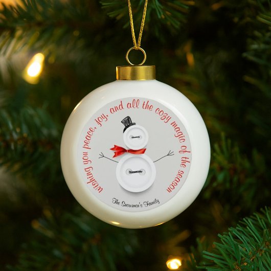 Custom Snowman Button Ball Ornament