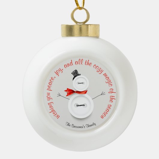 Custom Snowman Button Ball Ornament (Voorkant)
