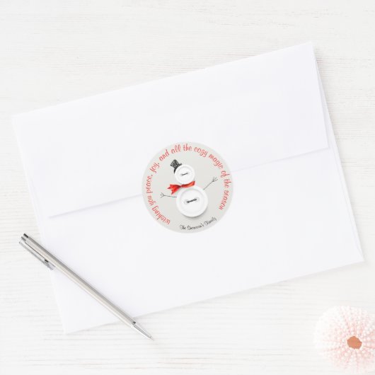 Custom Snowman Button Ronde Sticker (Envelop)