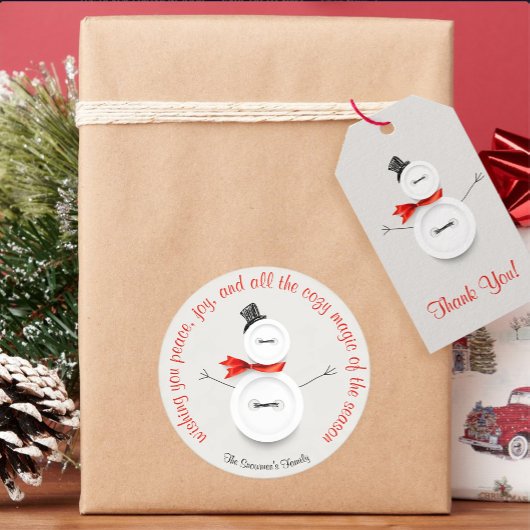 Custom Snowman Button Ronde Sticker