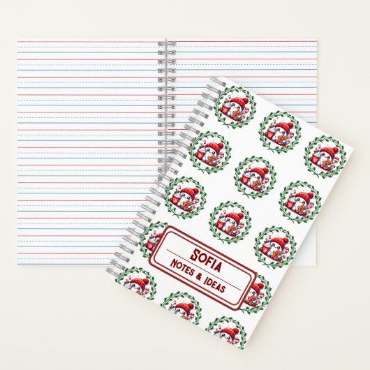 Custom Snowman Patroon Monogram Kerstmis Notitieboek (Binnen)
