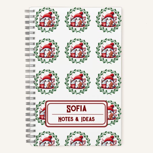 Custom Snowman Patroon Monogram Kerstmis Notitieboek (Voorkant)