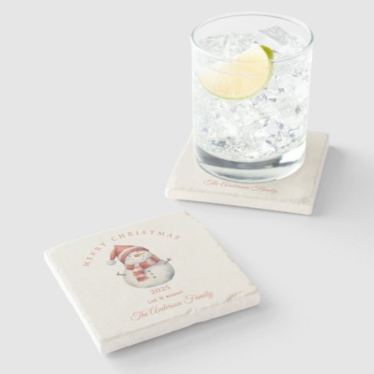 Custom Snowman waterverf Christmas vibe cadeau Stenen Onderzetter (Zijkant)