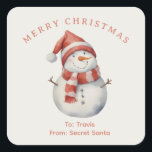 Custom Snowman waterverf Christmas vibe cadeau Vierkante Sticker<br><div class="desc">Custom Snowman waterverf kerstsfeer cadeau.</div>