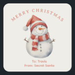 Custom Snowman waterverf Christmas vibe cadeau Vierkante Sticker<br><div class="desc">Custom Snowman waterverf kerstsfeer cadeau.</div>