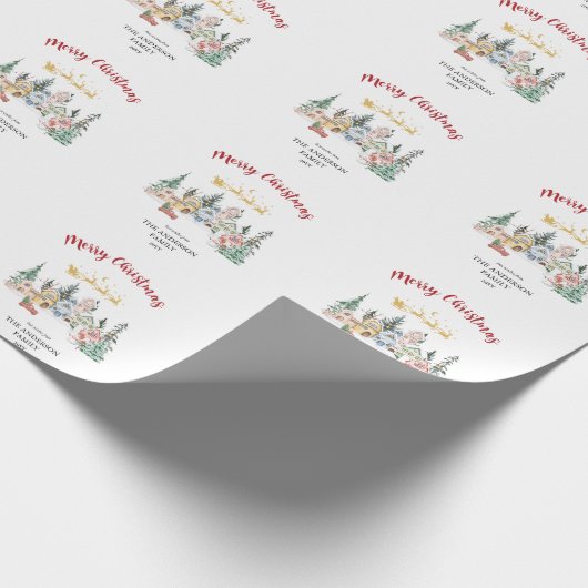 Custom Snowy House Merry Christmas Wrapping Paper Cadeaupapier (Hoek)