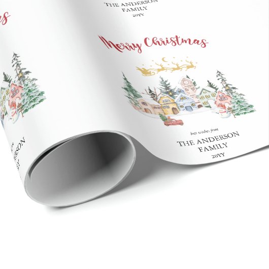Custom Snowy House Merry Christmas Wrapping Paper Cadeaupapier (Rol Hoek)
