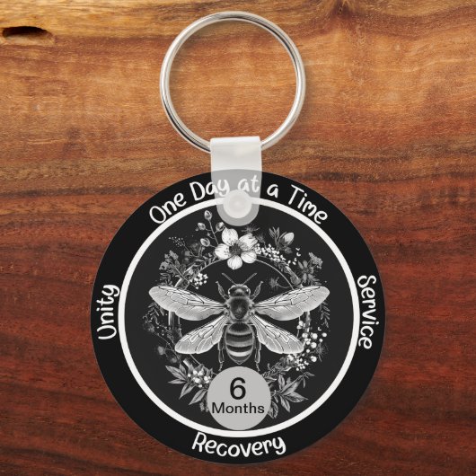 Custom Sobriety Jubileum Gift - Bijen en Bloemen Sleutelhanger (Voorkant)