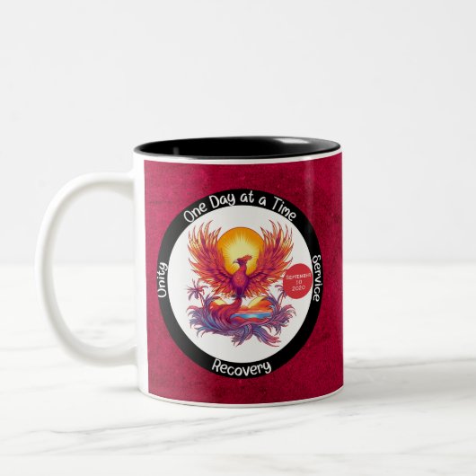 Custom Sobriety Milestone Gift - Phoenix Tweekleurige Koffiemok (Links)