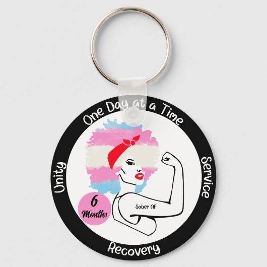 Custom Sobriety Milestone Gift – Trans Pride Sleutelhanger (Voorkant)