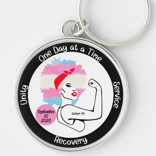 Custom Sobriety Milestone Gift – Trans Pride Sleutelhanger (Voorkant)