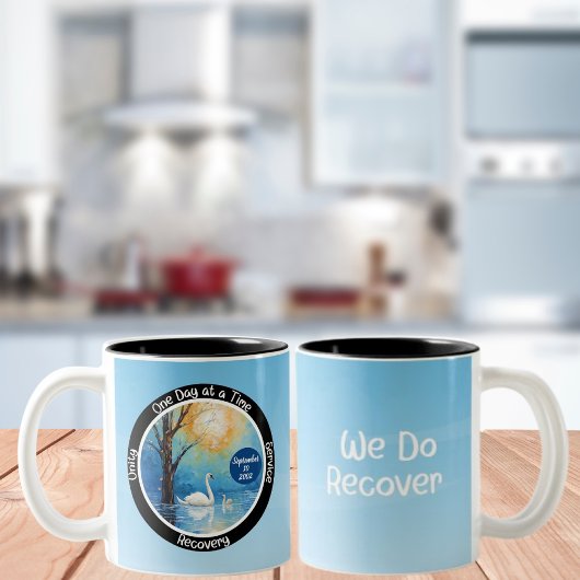 Custom Sobriety Milestone Gift - Zwaan in het meer Tweekleurige Koffiemok