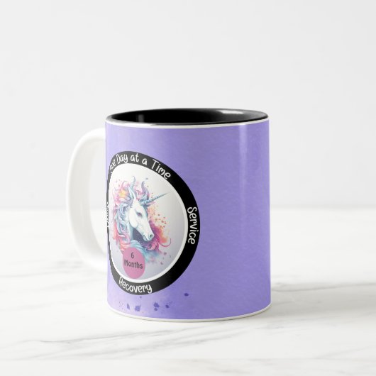 Custom Sobriety Recovery Milestone Gift - Eenhoorn Tweekleurige Koffiemok (Voorkant links)