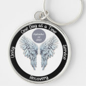 Custom Sobriety Recovery Milestone Gift - Vleugels Sleutelhanger (Voorkant)