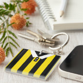 Custom Soccer Rugby Jersey Keyring, Gold Black Sleutelhanger (Voorkant Rechts)