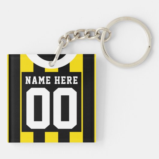 Custom Soccer Rugby Jersey Keyring, Gold Black Sleutelhanger (Achterkant)