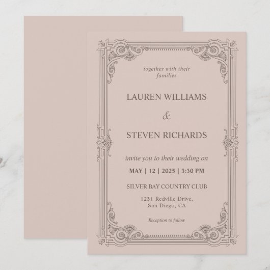 Custom Soft Paarse Roze Lijst Wedding Kaart (Voorkant / Achterkant)