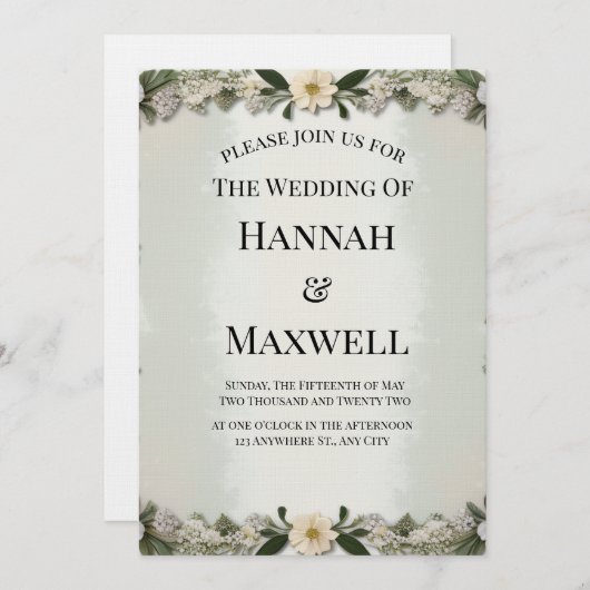 Custom Soft White Floral Invitation Template Kaart (Voorkant / Achterkant)