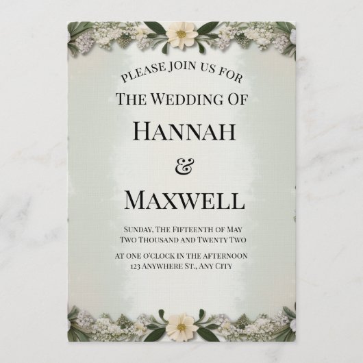 Custom Soft White Floral Invitation Template Kaart (Voorkant)
