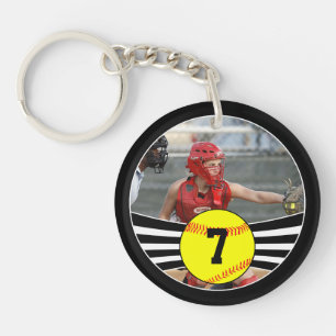 CUSTOM Softball Foto & Jersey Number Sleutelhanger
