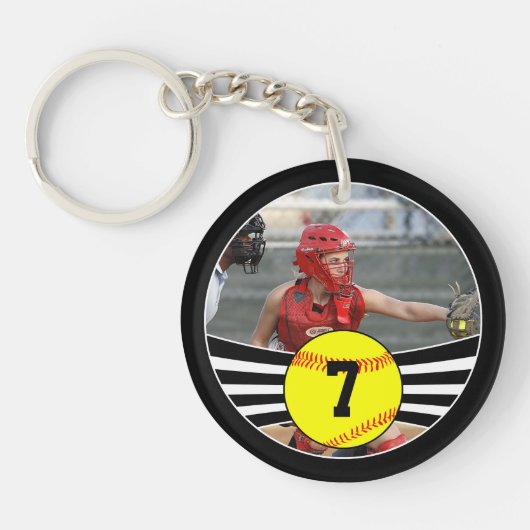 CUSTOM Softball Foto & Jersey Number Sleutelhanger (Voorkant)