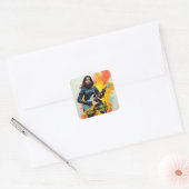 Custom Soldier Girl Gitarist Art Inspirerend Vierkante Sticker (Envelop)