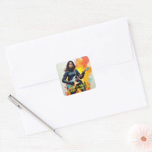 Custom Soldier Girl Gitarist Art Inspirerend Vierkante Sticker (Envelop)