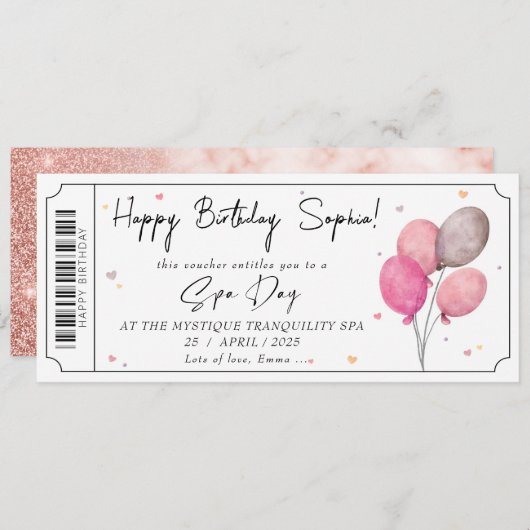 Custom Spa Day Roos Gold Cadeauticket Certificaat Kaart (Voorkant / Achterkant)