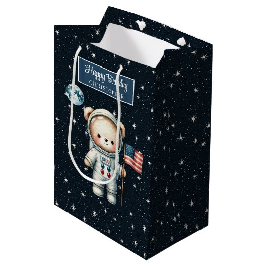 Custom Space Beer Gift Bag voor Boy Celebration Medium Cadeauzakje (Voorkant Gekanteld)
