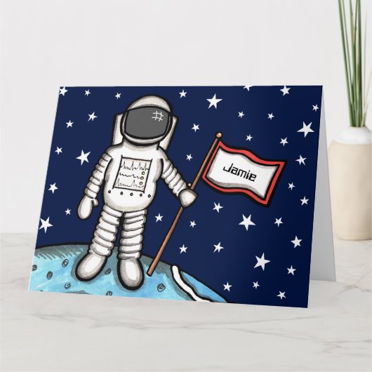 Custom Spaceman Astronaut Cosmonaut Birthday Kaart (Voorkant)