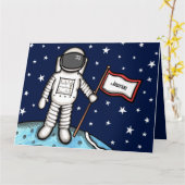 Custom Spaceman Astronaut Cosmonaut Birthday Kaart (Gele Bloem)