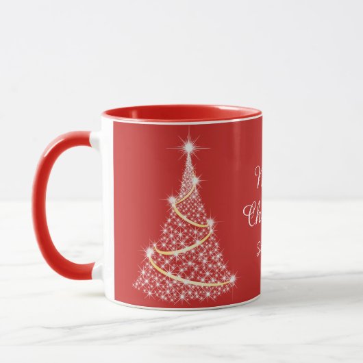 Custom Sparkling White Red Christmas Tree Holiday Mok (Links)