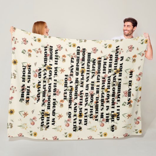 Custom Special Message Hand getrokken bloem bloeme Fleece Deken (In situ)