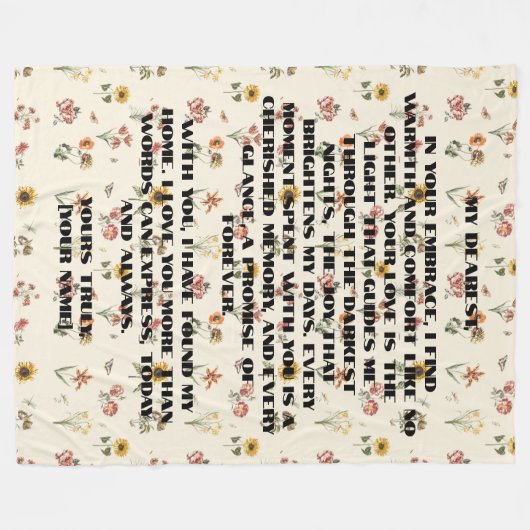 Custom Special Message Hand getrokken bloem bloeme Fleece Deken (Voorkant (Horizontaal))