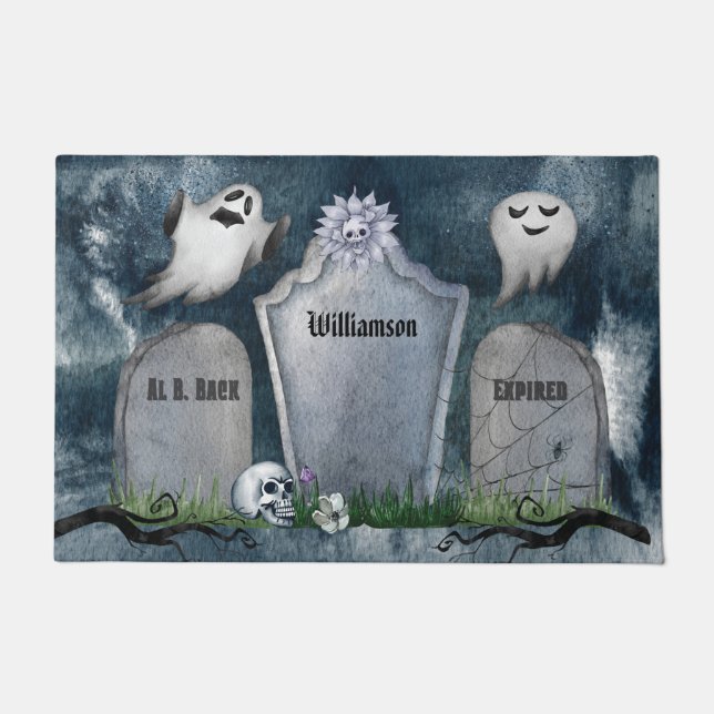Custom Spooky Creepy Ghost Tombstone Halloween  Deurmat (Voorkant)