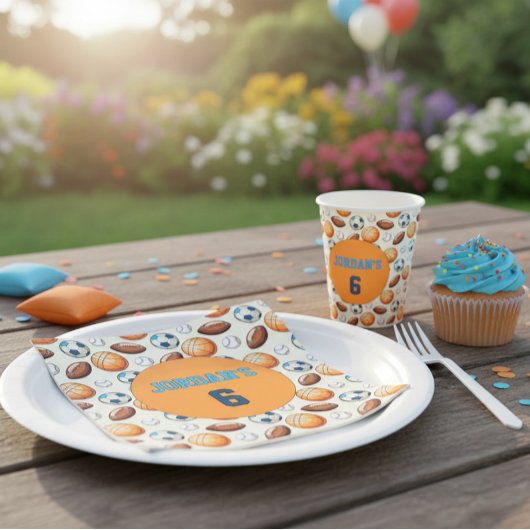 Custom Sports Balls Birthday Napkins with Name  Servet