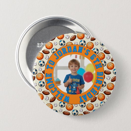 Custom Sports Theme Birthday Photo Button (Voorkant /achterkant)