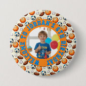 Custom Sports Theme Birthday Photo Button (Voorkant)