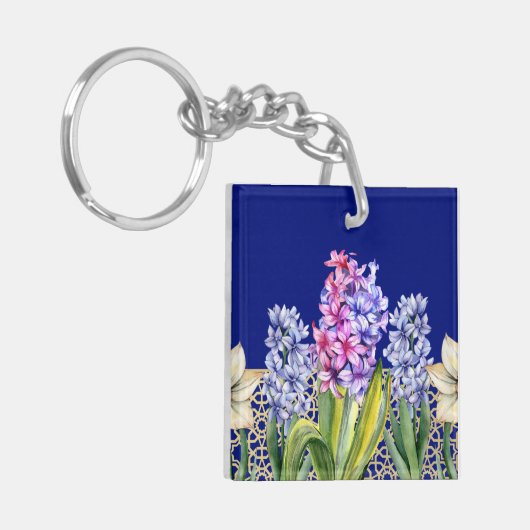 Custom Spring Blossoms Blauw Sleutelhanger (Voorkant Links)
